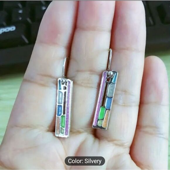 Dangle earrings retro ethnic rectangle New e39 - Picture 1 of 3